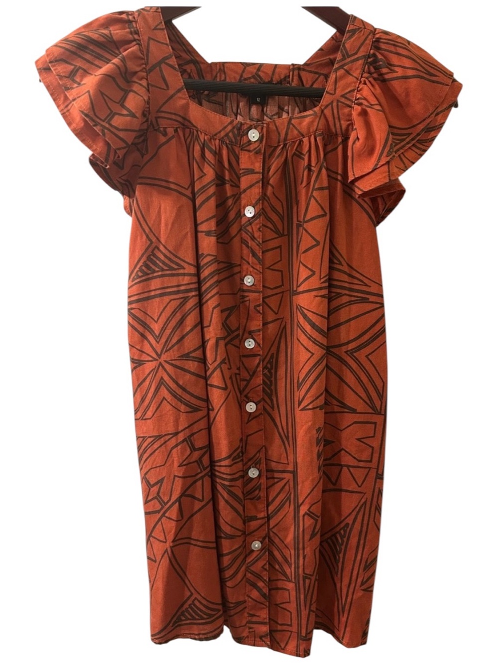 Tanoa Polynesian Hawaiian Girl’s Dress Sz 12 Alohawear Rust Orange Black